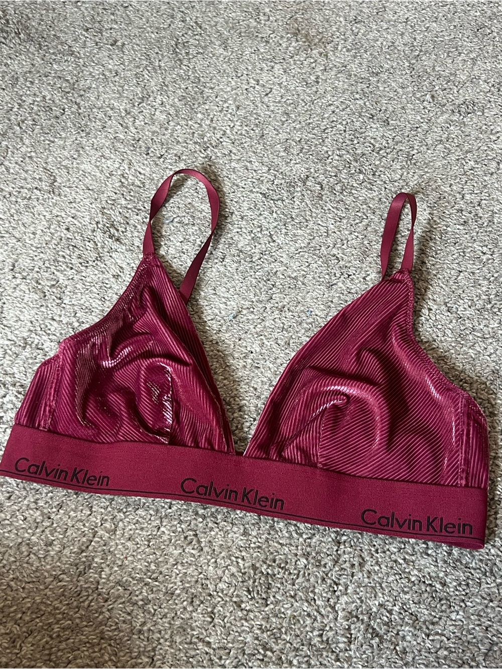 Calvin Klein Velvet Triangle Bralette in Wine - Picture 2 of 4
